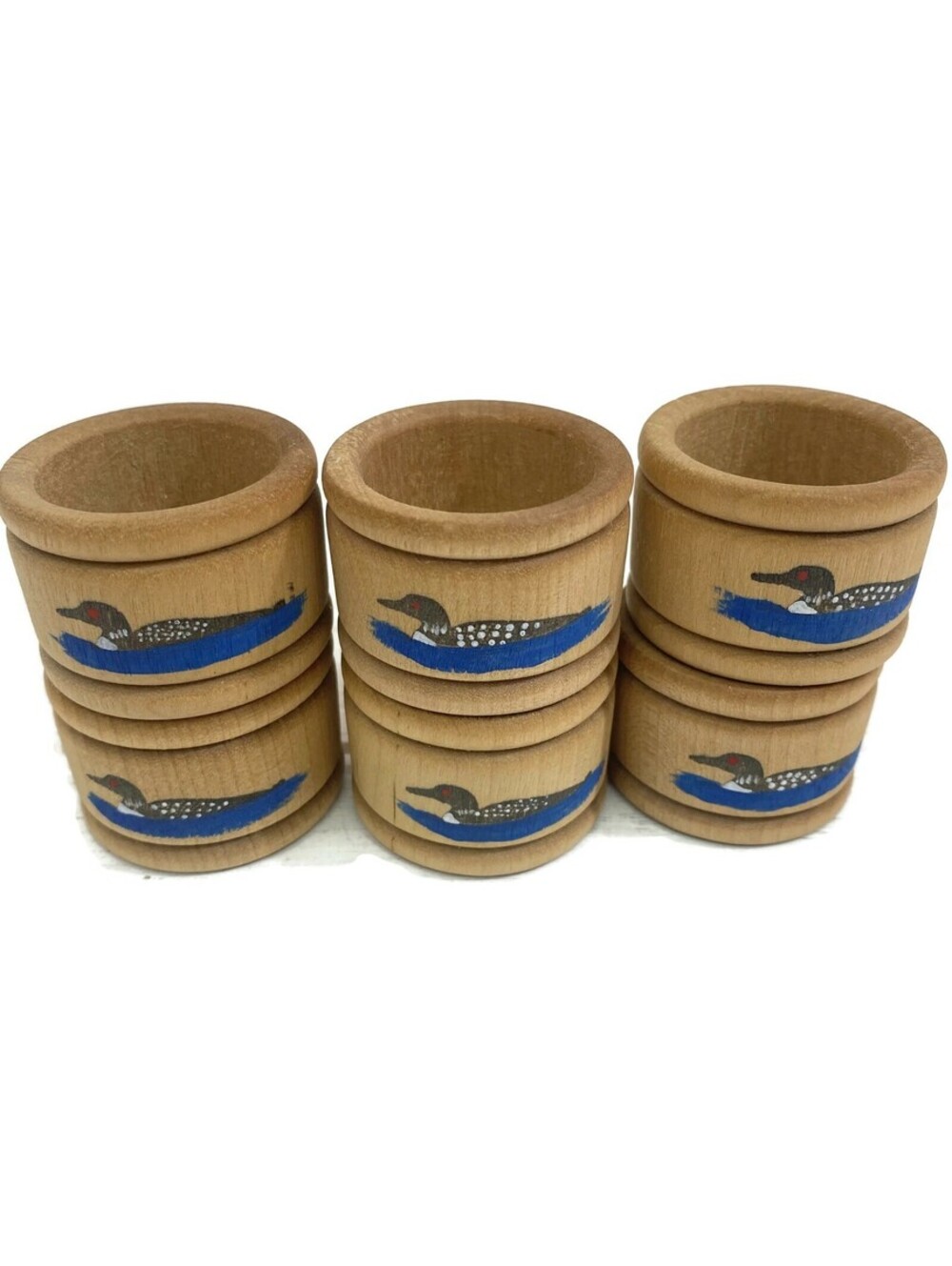 Set of 6 Wooden Duck Napkin Rings Painted Wildlife Birds Cottage Decor